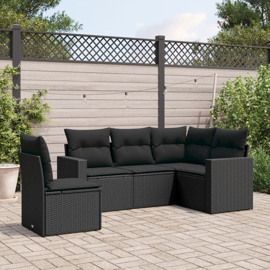 5-delige Loungeset met kussens poly rattan zwart is nu te koop bij PeponiXL, paradijselijk wonen!