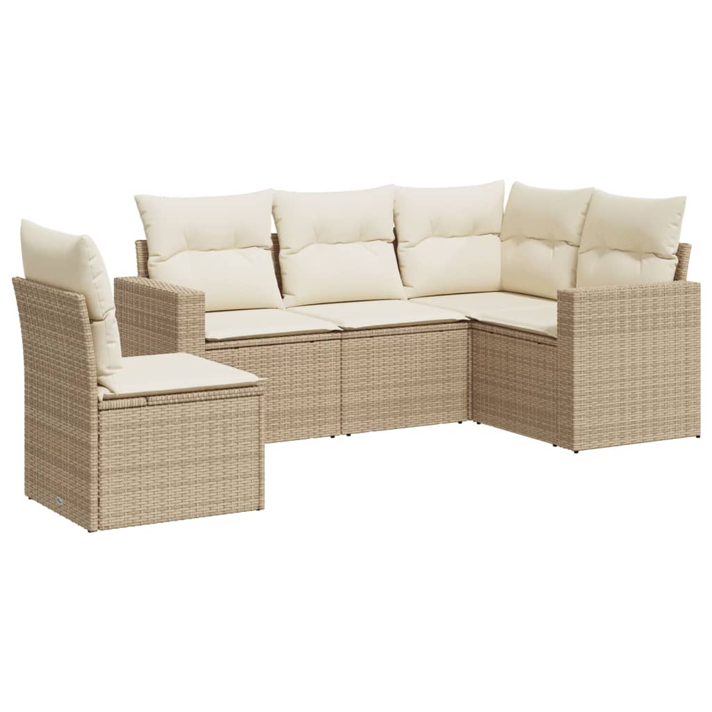 5-delige Loungeset met kussens poly rattan beige is nu te koop bij PeponiXL, paradijselijk wonen!