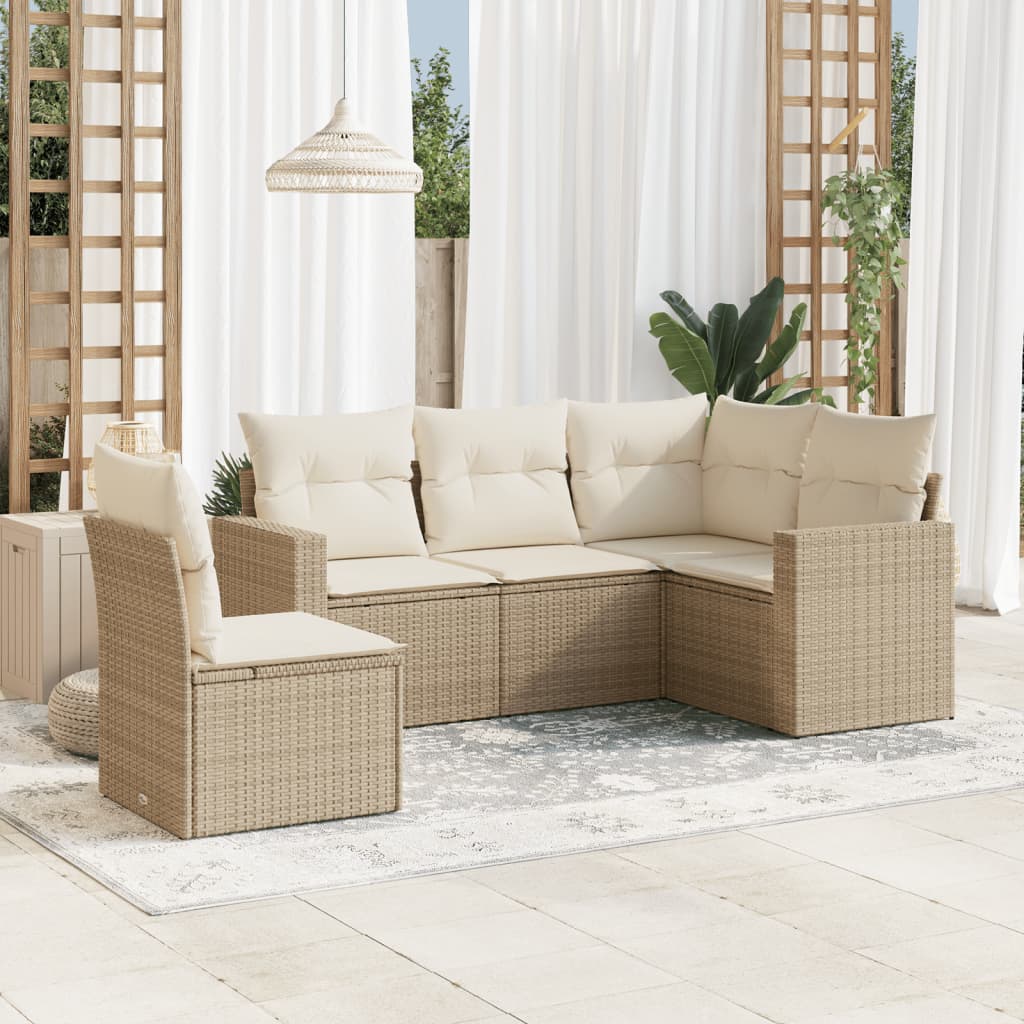 5-delige Loungeset met kussens poly rattan beige is nu te koop bij PeponiXL, paradijselijk wonen!