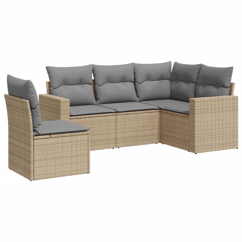 5-delige Loungeset met kussens poly rattan beige is nu te koop bij PeponiXL, paradijselijk wonen!