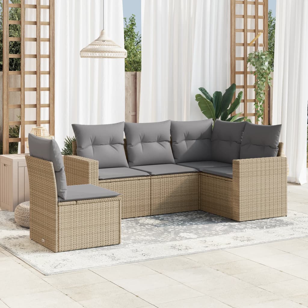 5-delige Loungeset met kussens poly rattan beige is nu te koop bij PeponiXL, paradijselijk wonen!