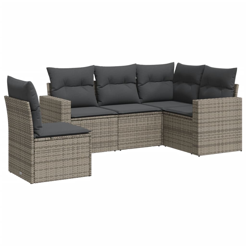 5-delige Loungeset met kussens poly rattan grijs is nu te koop bij PeponiXL, paradijselijk wonen!