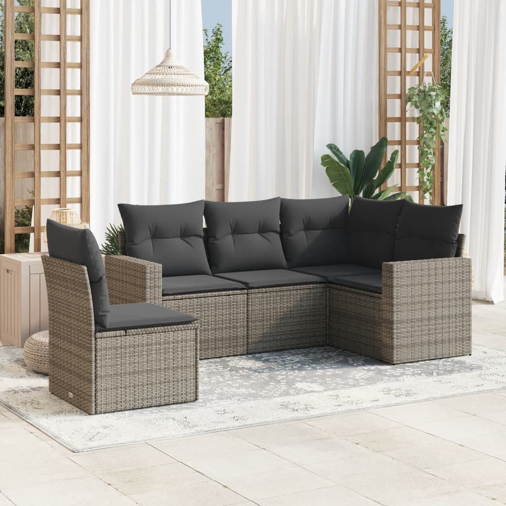 5-delige Loungeset met kussens poly rattan grijs is nu te koop bij PeponiXL, paradijselijk wonen!