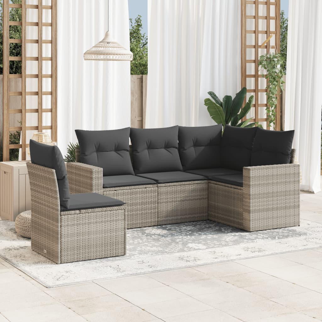 5-delige Loungeset met kussens poly rattan lichtgrijs is nu te koop bij PeponiXL, paradijselijk wonen!