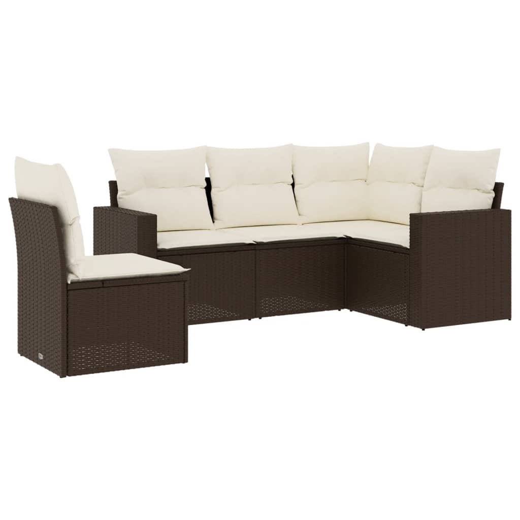5-delige Loungeset met kussens poly rattan bruin is nu te koop bij PeponiXL, paradijselijk wonen!