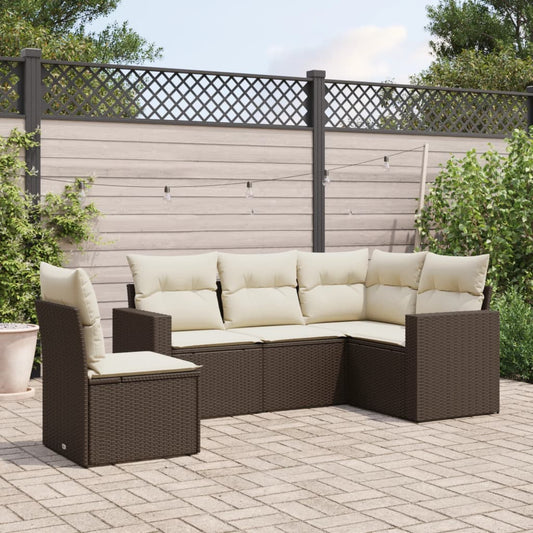 5-delige Loungeset met kussens poly rattan bruin is nu te koop bij PeponiXL, paradijselijk wonen!