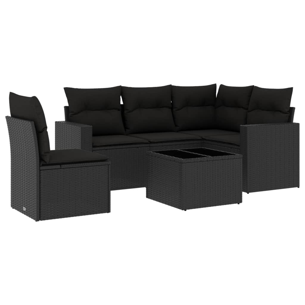 6-delige Loungeset met kussens poly rattan zwart is nu te koop bij PeponiXL, paradijselijk wonen!