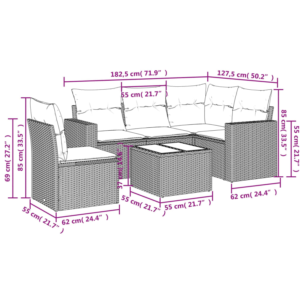 6-delige Loungeset met kussens poly rattan zwart is nu te koop bij PeponiXL, paradijselijk wonen!