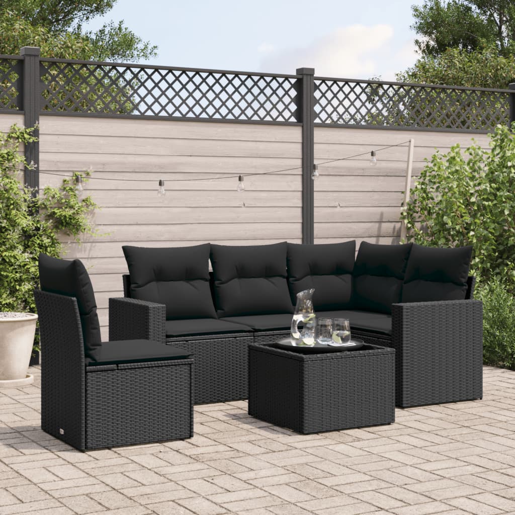 6-delige Loungeset met kussens poly rattan zwart is nu te koop bij PeponiXL, paradijselijk wonen!