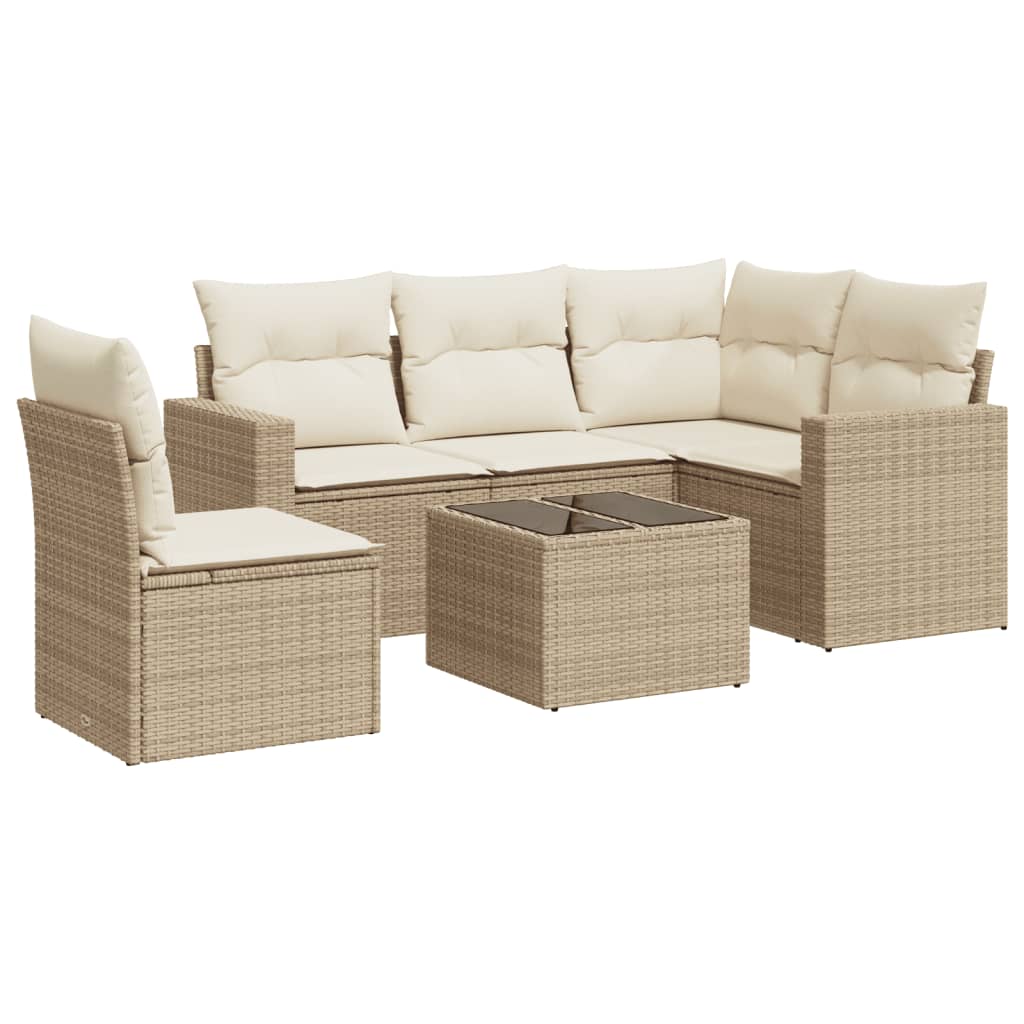 6-delige Loungeset met kussens poly rattan beige is nu te koop bij PeponiXL, paradijselijk wonen!