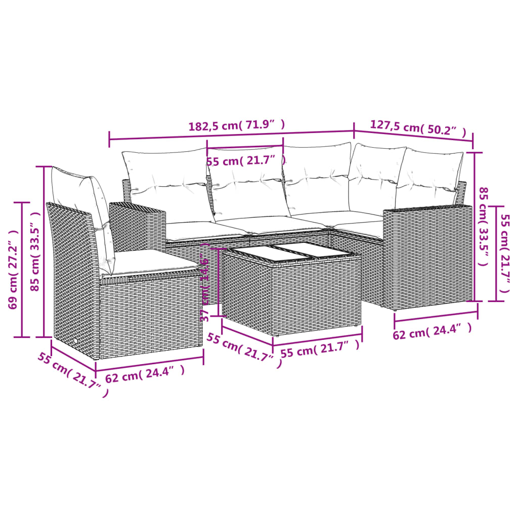 6-delige Loungeset met kussens poly rattan beige is nu te koop bij PeponiXL, paradijselijk wonen!