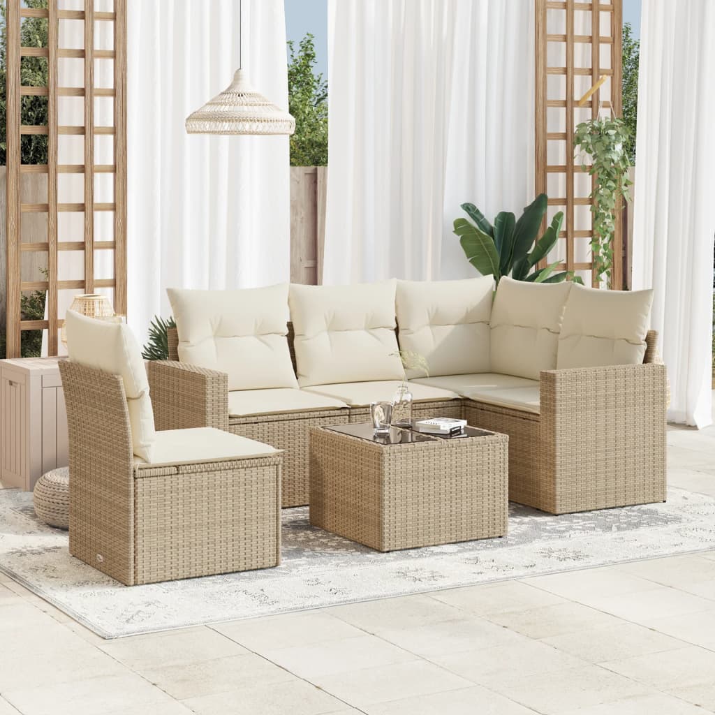 6-delige Loungeset met kussens poly rattan beige is nu te koop bij PeponiXL, paradijselijk wonen!