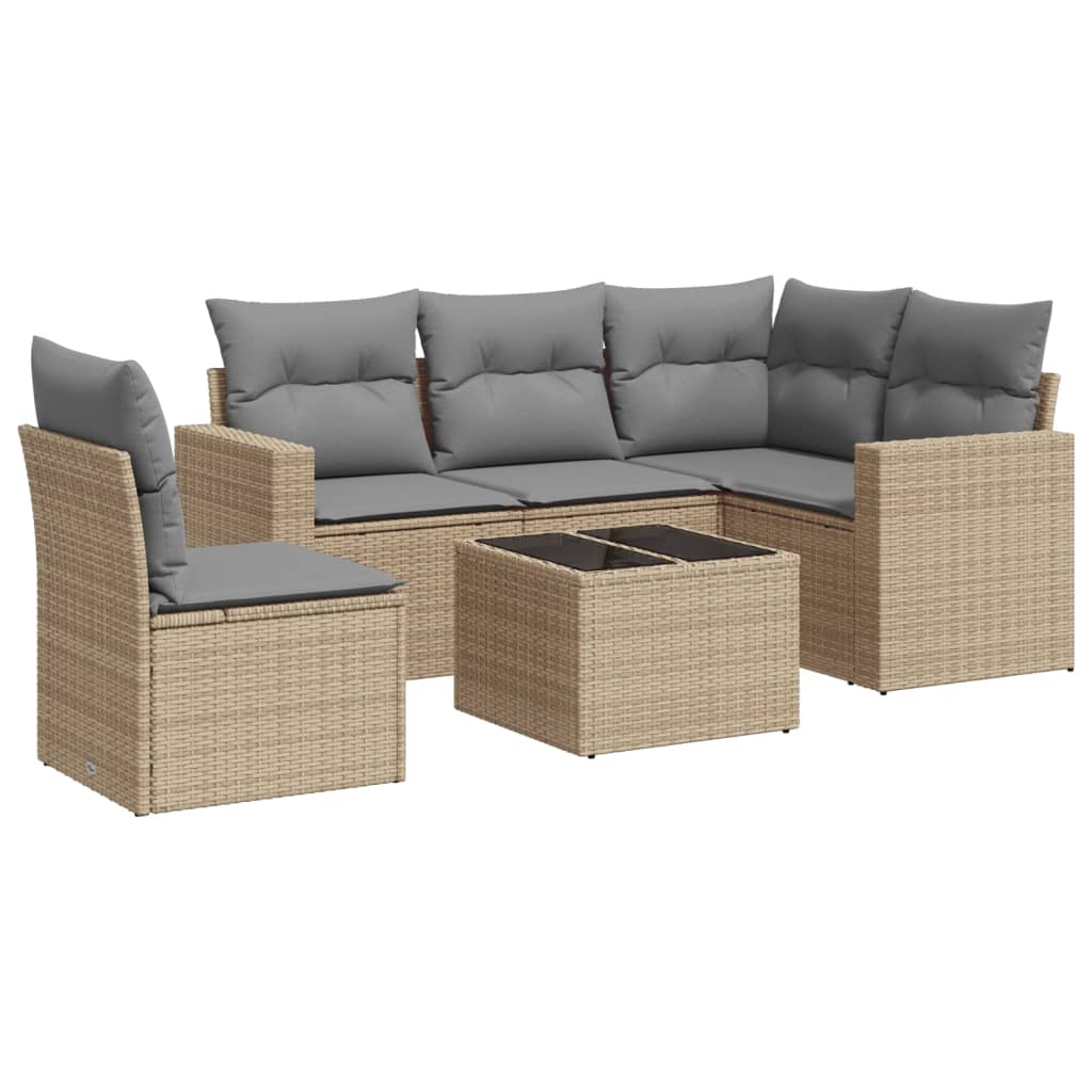 6-delige Loungeset met kussens poly rattan beige is nu te koop bij PeponiXL, paradijselijk wonen!