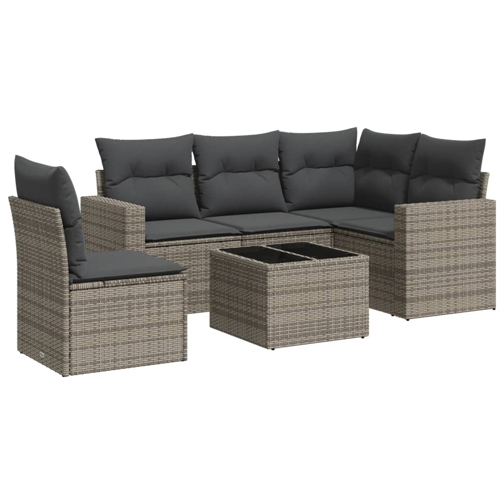 6-delige Loungeset met kussens poly rattan grijs is nu te koop bij PeponiXL, paradijselijk wonen!