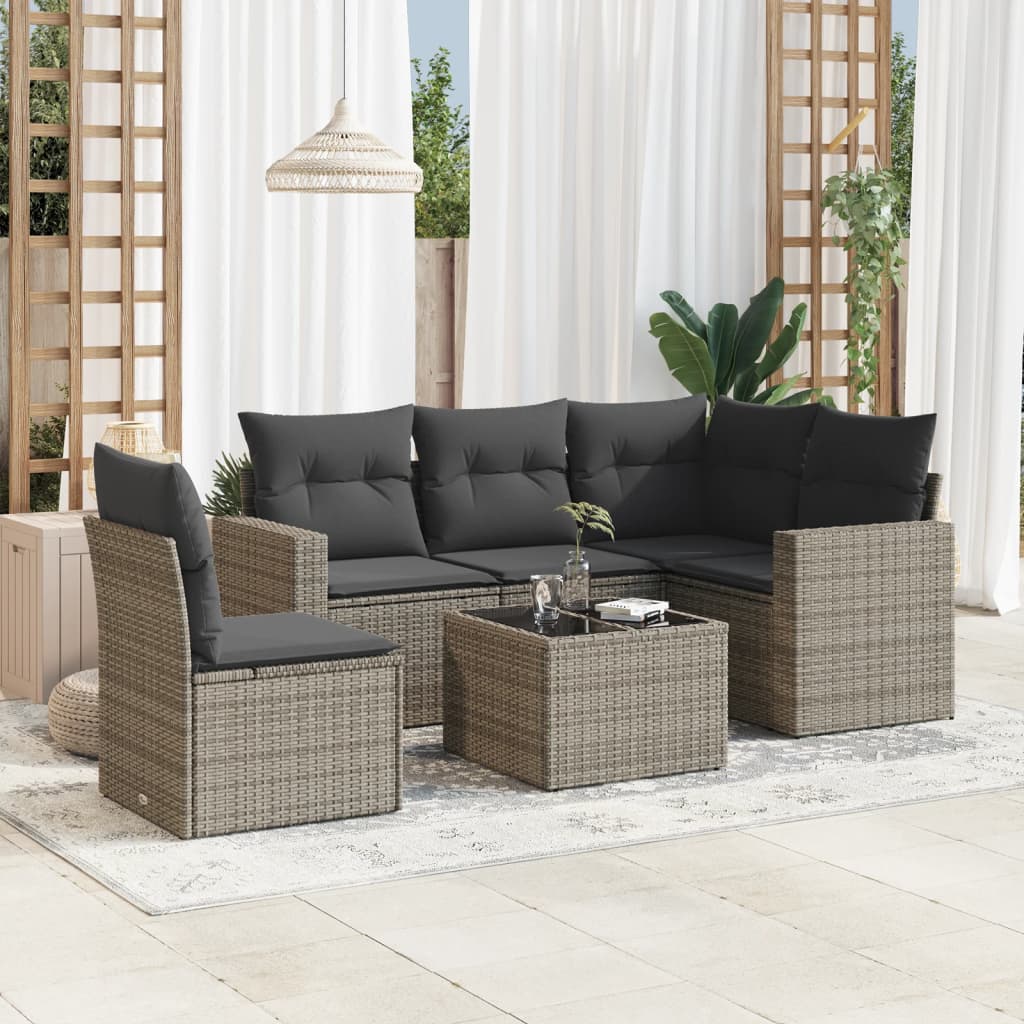 6-delige Loungeset met kussens poly rattan grijs is nu te koop bij PeponiXL, paradijselijk wonen!