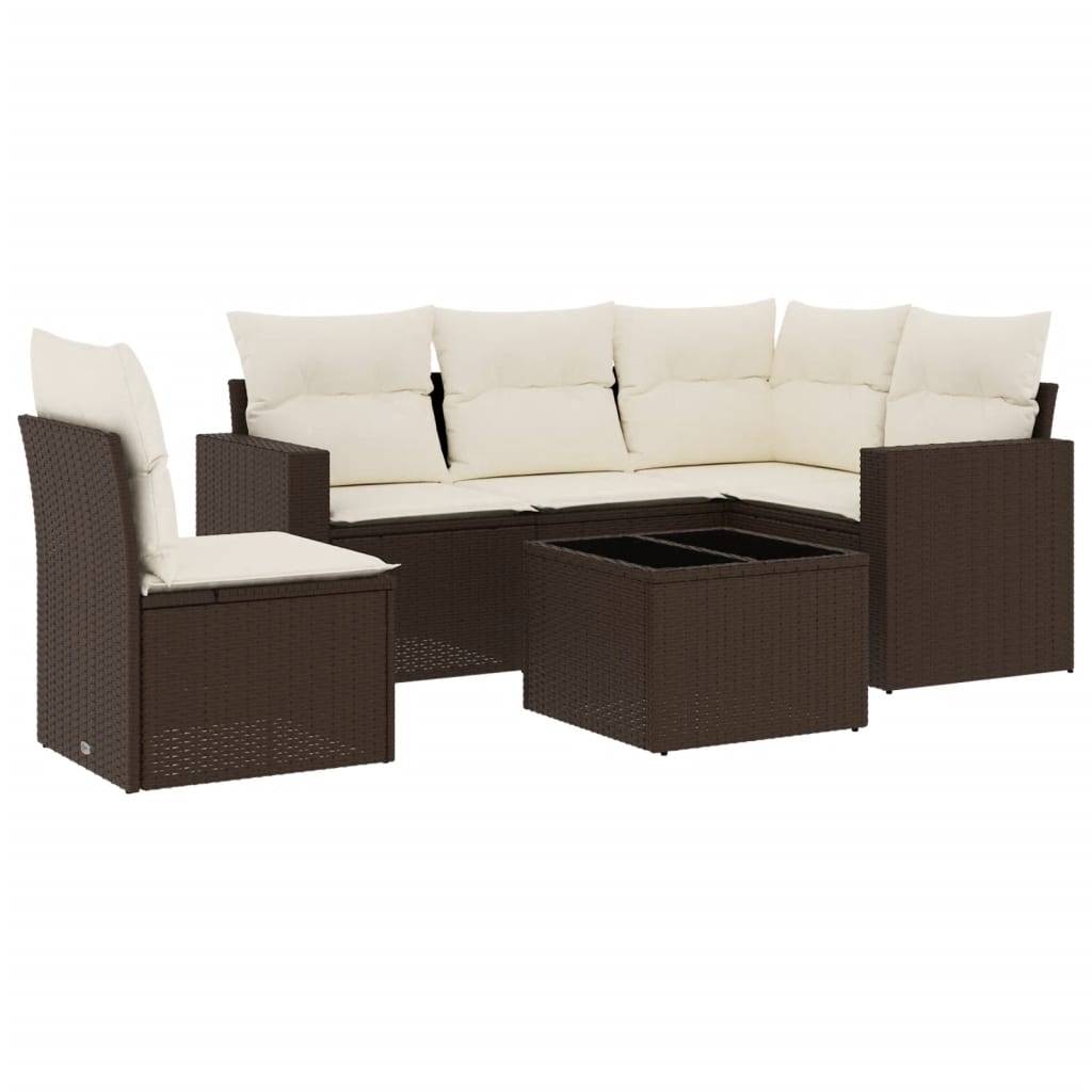 6-delige Loungeset met kussens poly rattan bruin is nu te koop bij PeponiXL, paradijselijk wonen!