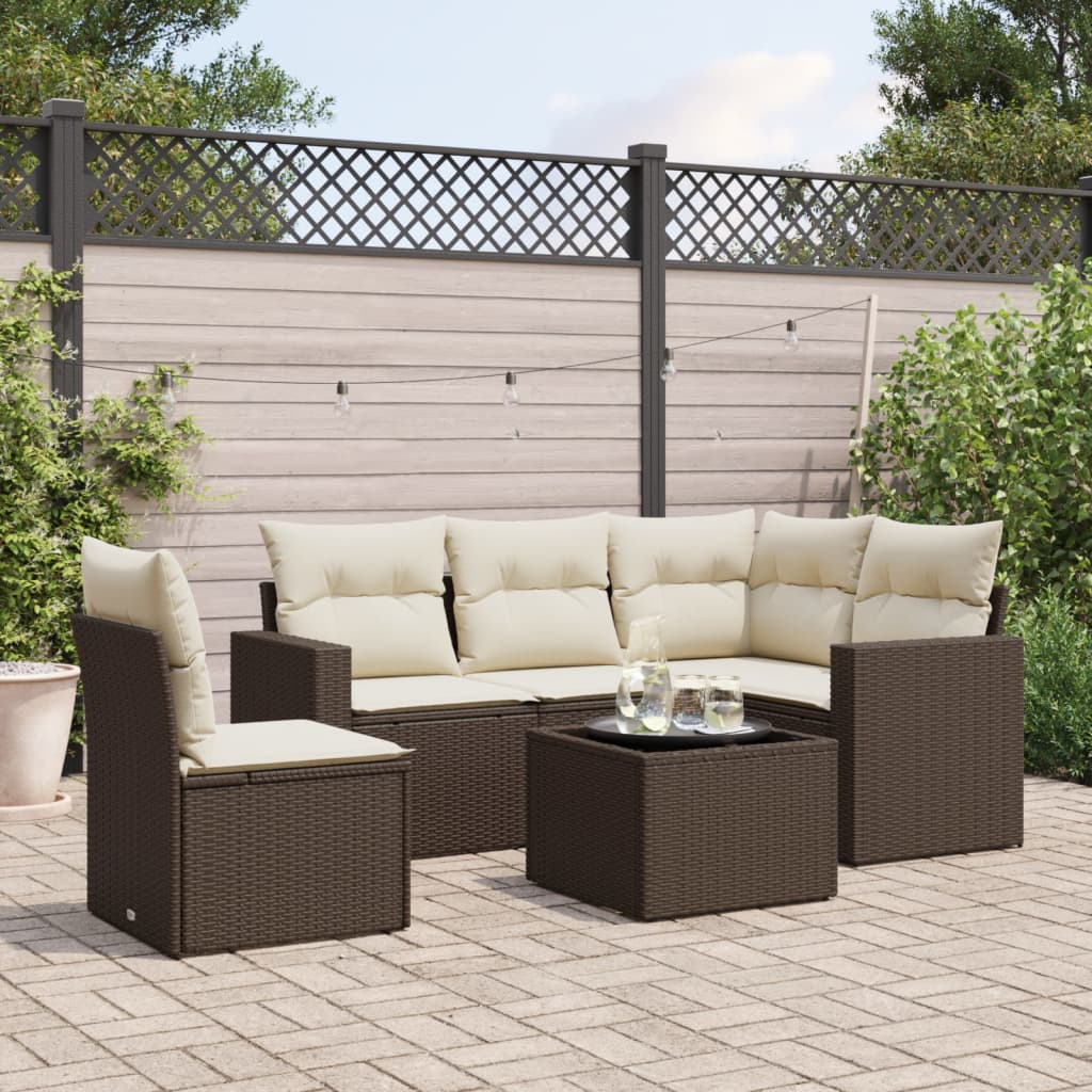 6-delige Loungeset met kussens poly rattan bruin is nu te koop bij PeponiXL, paradijselijk wonen!