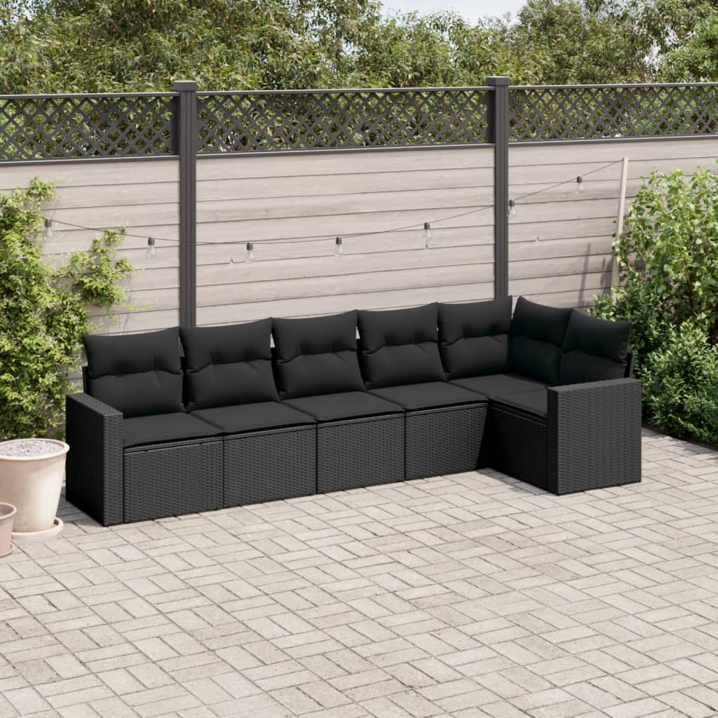 6-delige Loungeset met kussens poly rattan zwart is nu te koop bij PeponiXL, paradijselijk wonen!