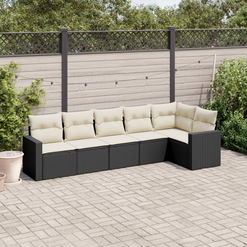 6-delige Loungeset met kussens poly rattan zwart is nu te koop bij PeponiXL, paradijselijk wonen!