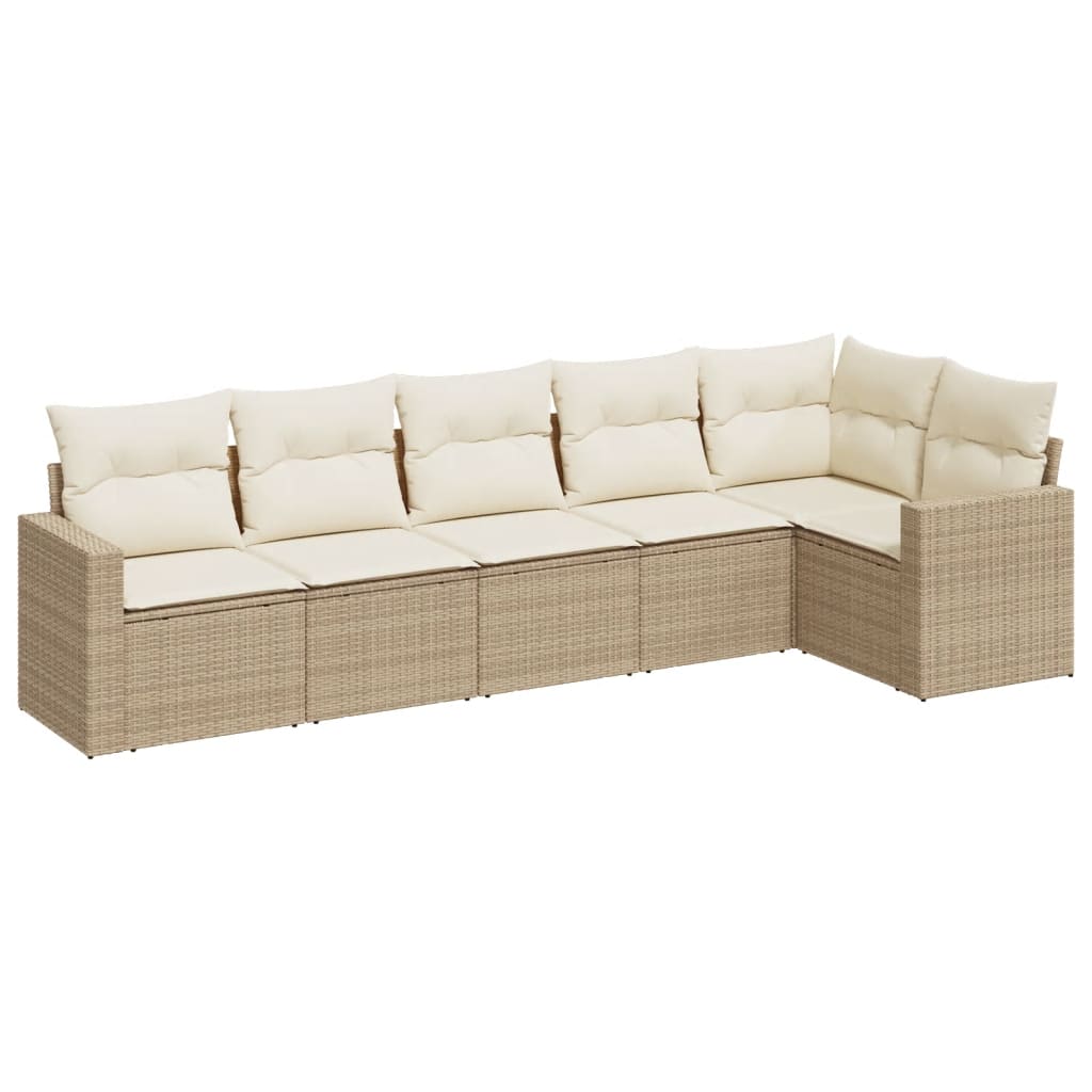 6-delige Loungeset met kussens poly rattan beige is nu te koop bij PeponiXL, paradijselijk wonen!