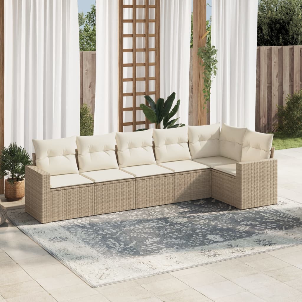 6-delige Loungeset met kussens poly rattan beige is nu te koop bij PeponiXL, paradijselijk wonen!