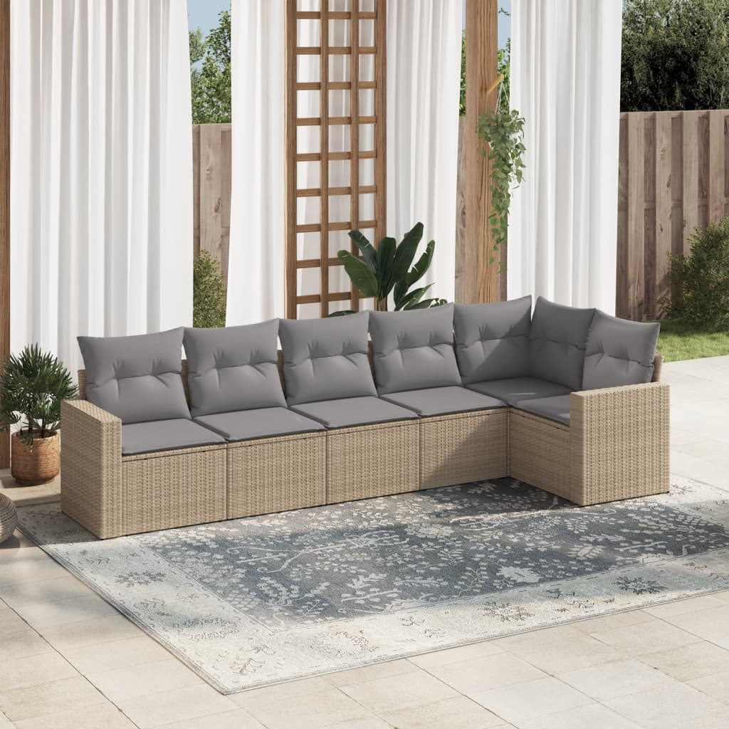 6-delige Loungeset met kussens poly rattan beige is nu te koop bij PeponiXL, paradijselijk wonen!