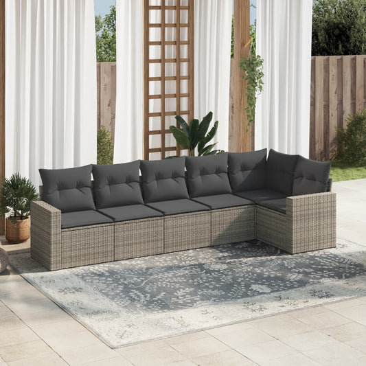 6-delige Loungeset met kussens poly rattan grijs is nu te koop bij PeponiXL, paradijselijk wonen!