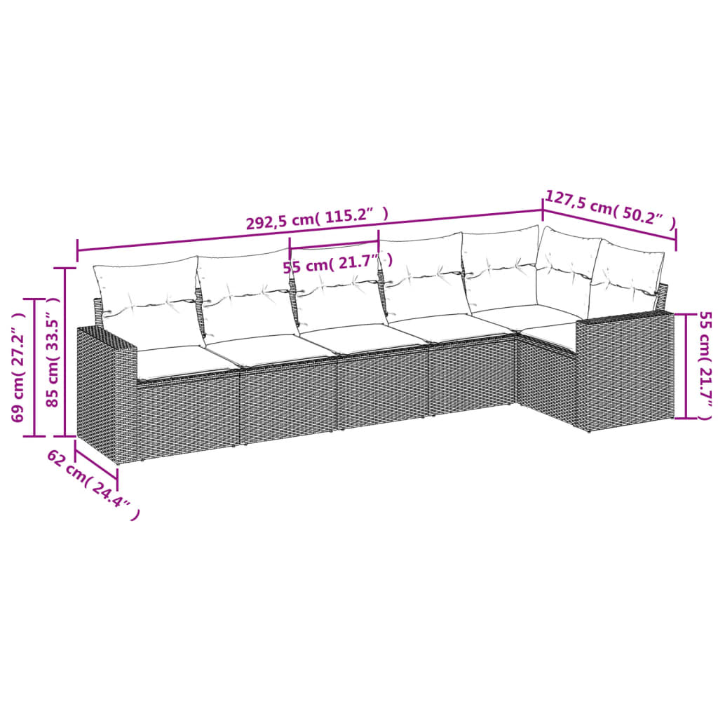 6-delige Loungeset met kussens poly rattan bruin is nu te koop bij PeponiXL, paradijselijk wonen!
