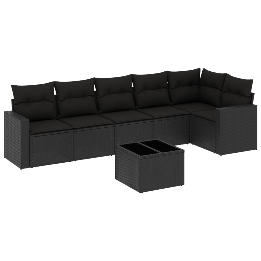 7-delige Loungeset met kussens poly rattan zwart is nu te koop bij PeponiXL, paradijselijk wonen!
