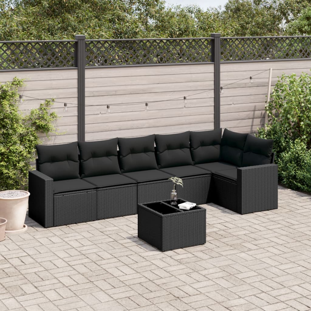 7-delige Loungeset met kussens poly rattan zwart is nu te koop bij PeponiXL, paradijselijk wonen!