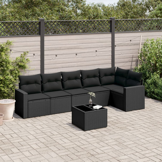 7-delige Loungeset met kussens poly rattan zwart is nu te koop bij PeponiXL, paradijselijk wonen!