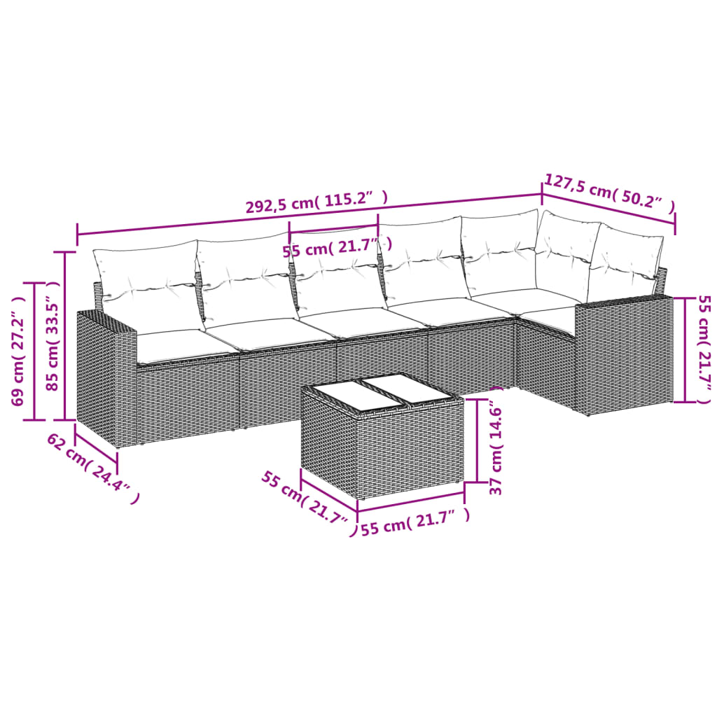 7-delige Loungeset met kussens poly rattan zwart is nu te koop bij PeponiXL, paradijselijk wonen!