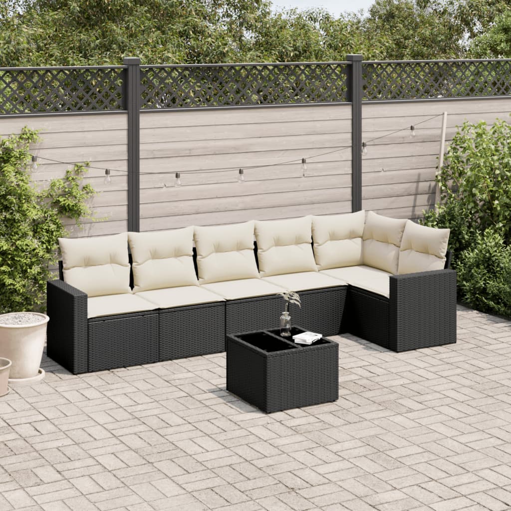 7-delige Loungeset met kussens poly rattan zwart is nu te koop bij PeponiXL, paradijselijk wonen!