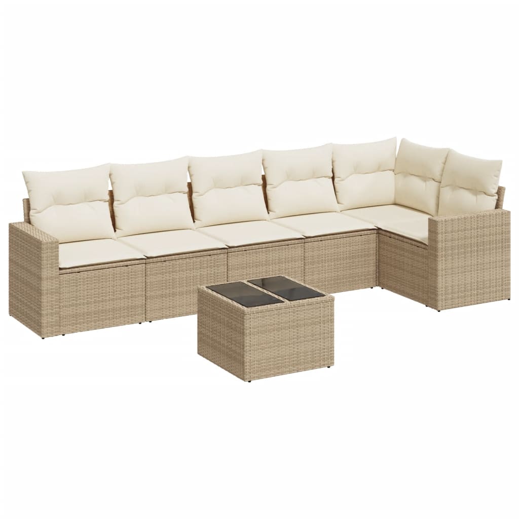 7-delige Loungeset met kussens poly rattan beige is nu te koop bij PeponiXL, paradijselijk wonen!