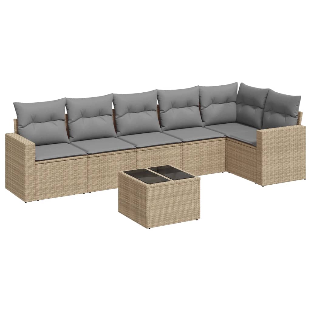 7-delige Loungeset met kussens poly rattan beige is nu te koop bij PeponiXL, paradijselijk wonen!