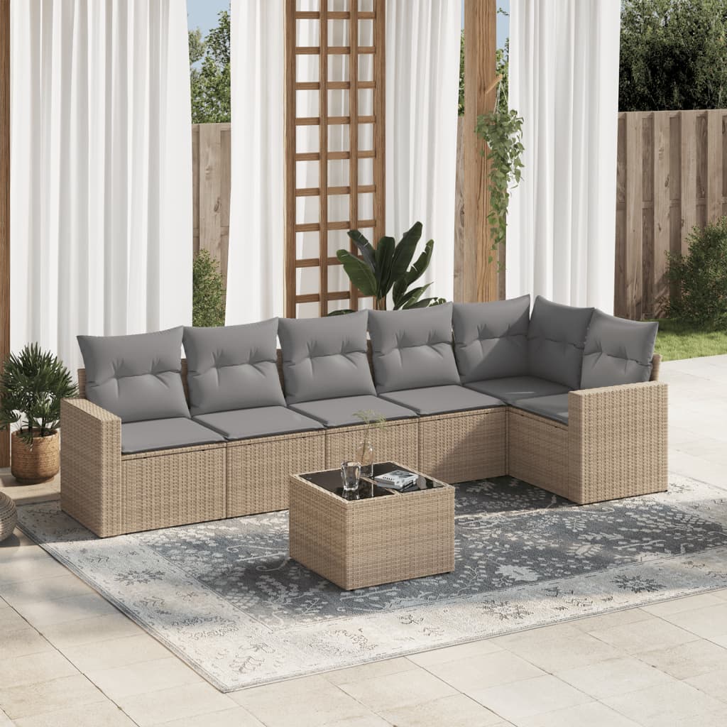 7-delige Loungeset met kussens poly rattan beige is nu te koop bij PeponiXL, paradijselijk wonen!