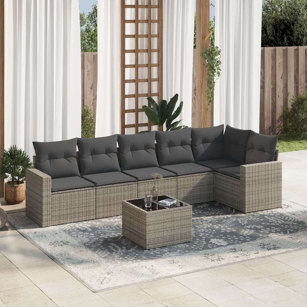 7-delige Loungeset met kussens poly rattan grijs is nu te koop bij PeponiXL, paradijselijk wonen!