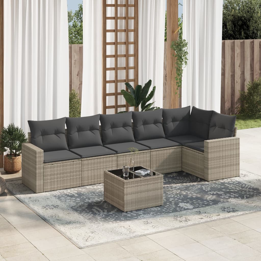 7-delige Loungeset met kussens poly rattan lichtgrijs is nu te koop bij PeponiXL, paradijselijk wonen!