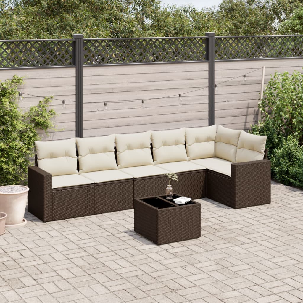7-delige Loungeset met kussens poly rattan bruin is nu te koop bij PeponiXL, paradijselijk wonen!