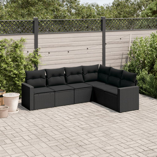 6-delige Loungeset met kussens poly rattan zwart is nu te koop bij PeponiXL, paradijselijk wonen!