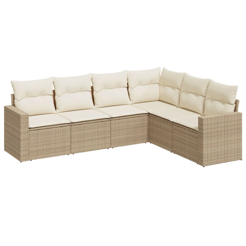 6-delige Loungeset met kussens poly rattan beige is nu te koop bij PeponiXL, paradijselijk wonen!