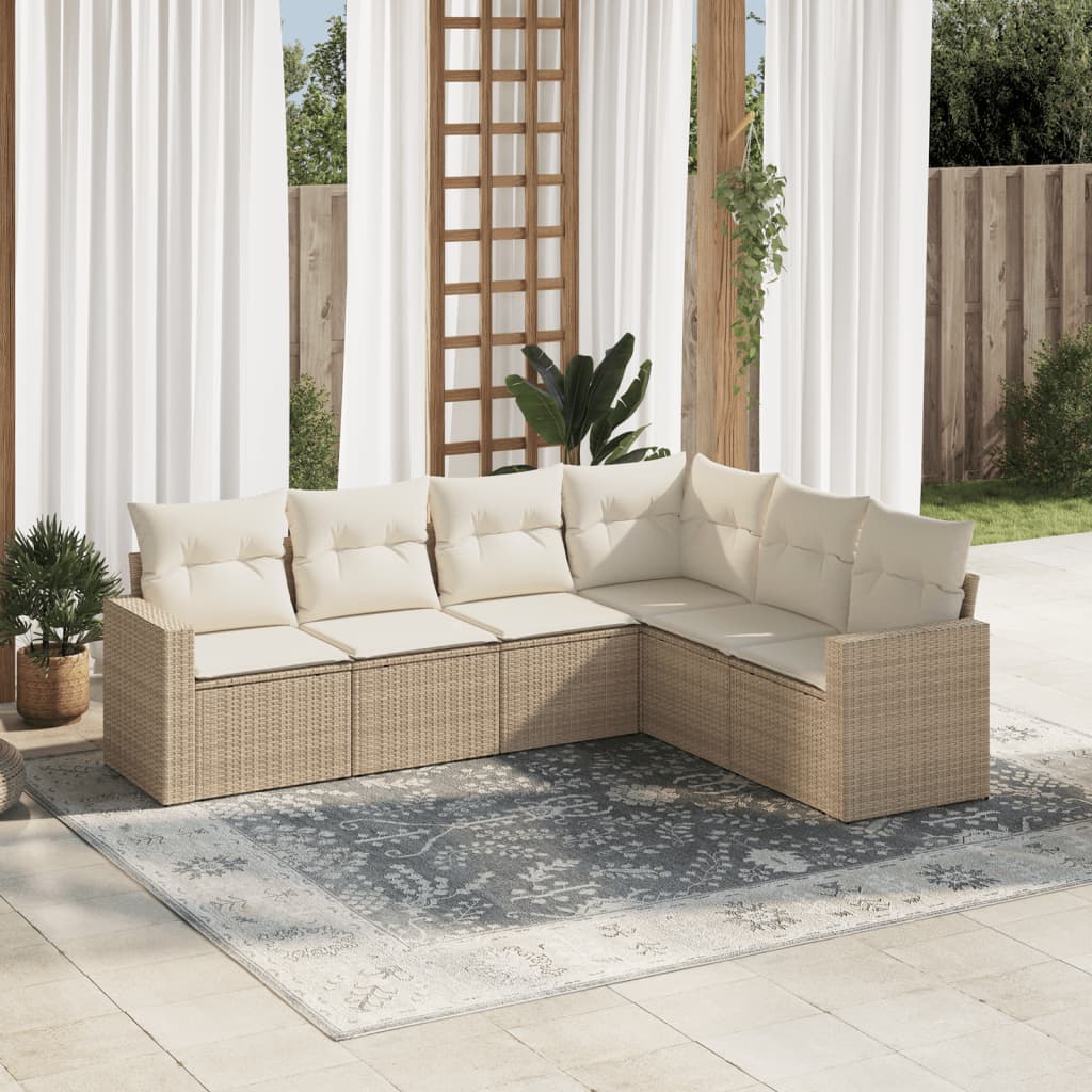 6-delige Loungeset met kussens poly rattan beige is nu te koop bij PeponiXL, paradijselijk wonen!