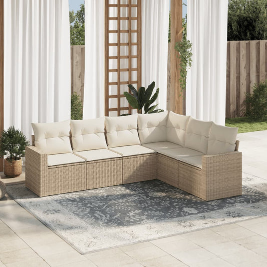 6-delige Loungeset met kussens poly rattan beige is nu te koop bij PeponiXL, paradijselijk wonen!