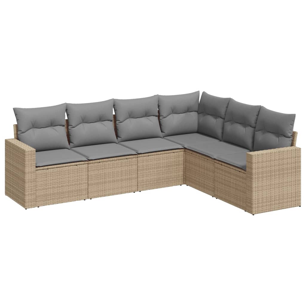 6-delige Loungeset met kussens poly rattan beige is nu te koop bij PeponiXL, paradijselijk wonen!