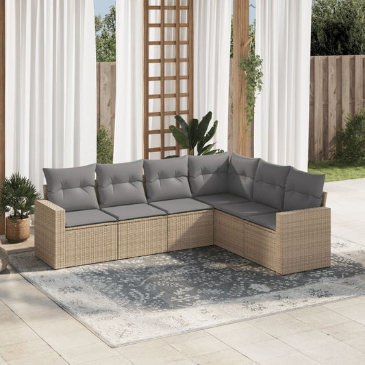 6-delige Loungeset met kussens poly rattan beige is nu te koop bij PeponiXL, paradijselijk wonen!