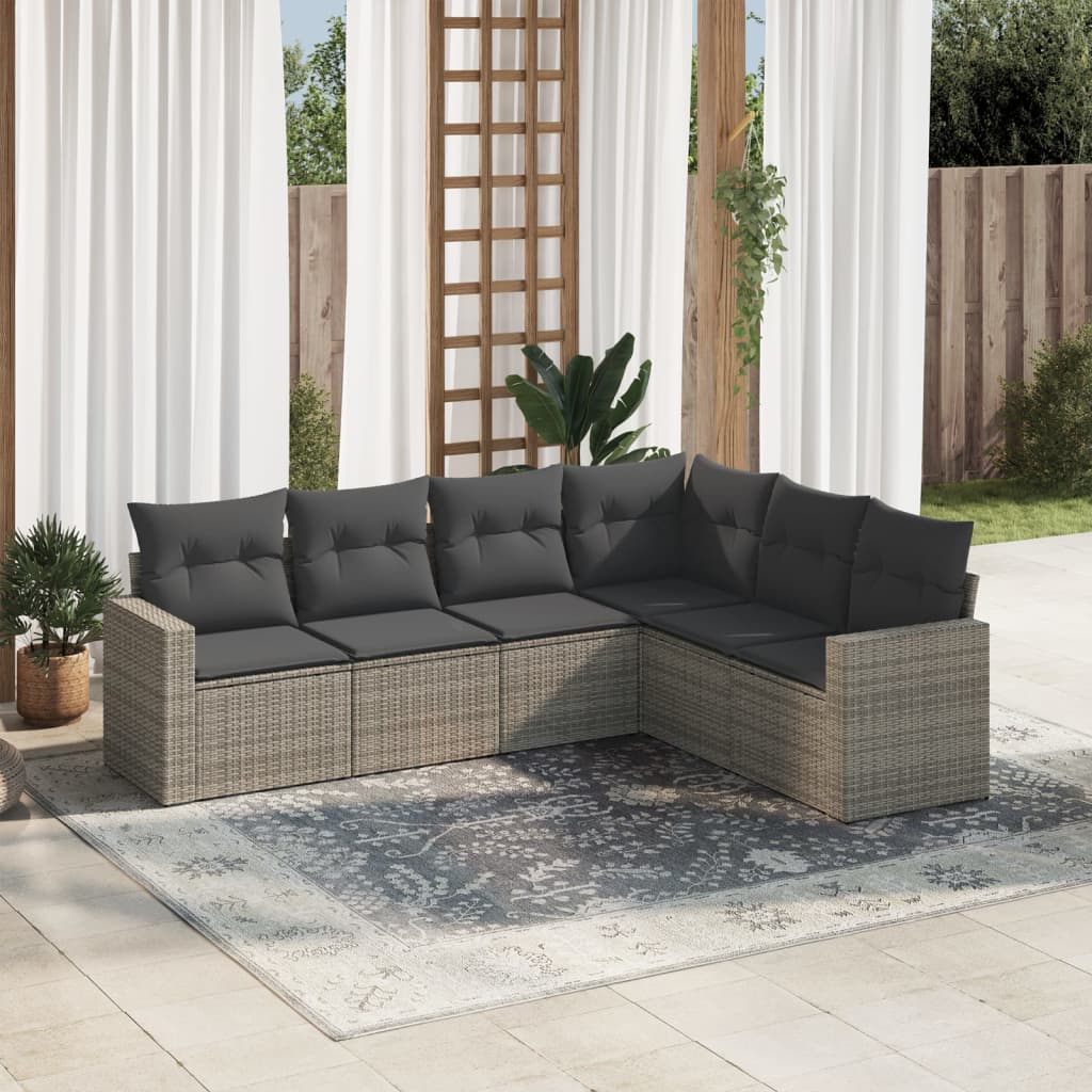 6-delige Loungeset met kussens poly rattan grijs is nu te koop bij PeponiXL, paradijselijk wonen!