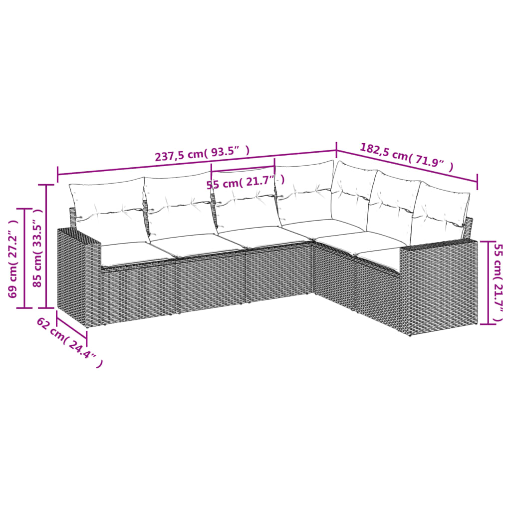 6-delige Loungeset met kussens poly rattan lichtgrijs is nu te koop bij PeponiXL, paradijselijk wonen!
