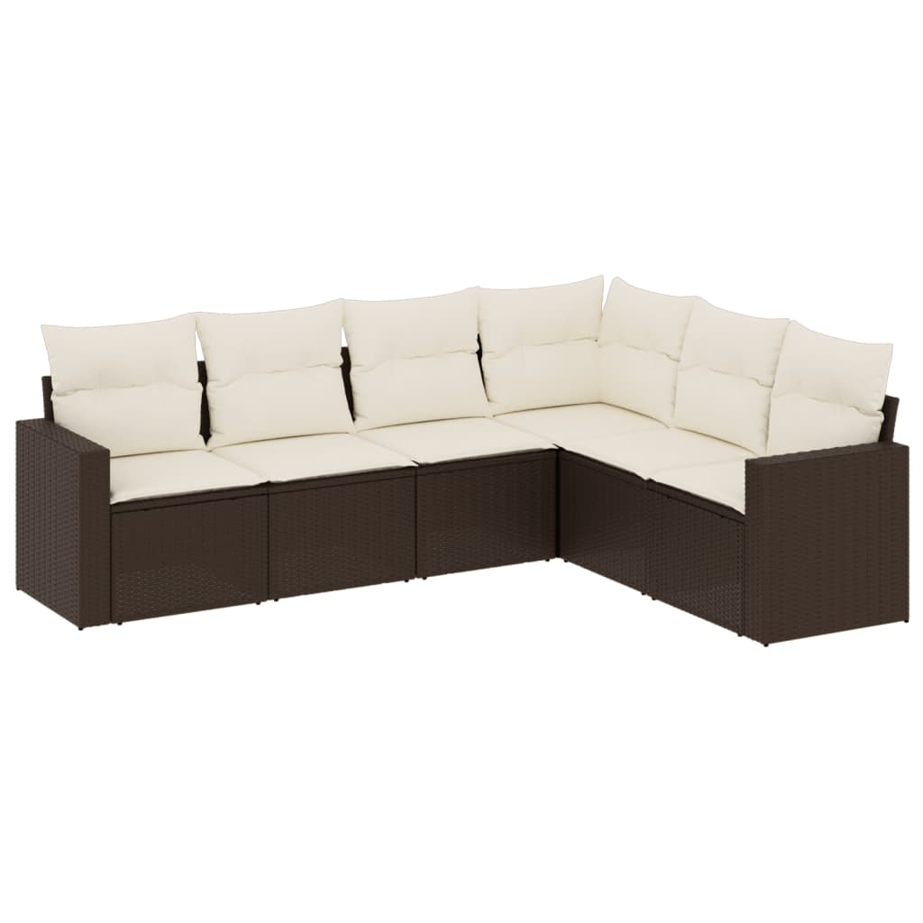 6-delige Loungeset met kussens poly rattan bruin is nu te koop bij PeponiXL, paradijselijk wonen!