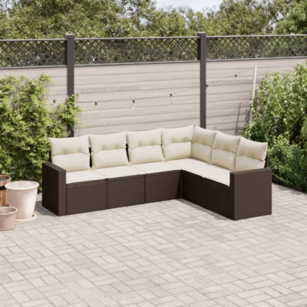 6-delige Loungeset met kussens poly rattan bruin is nu te koop bij PeponiXL, paradijselijk wonen!