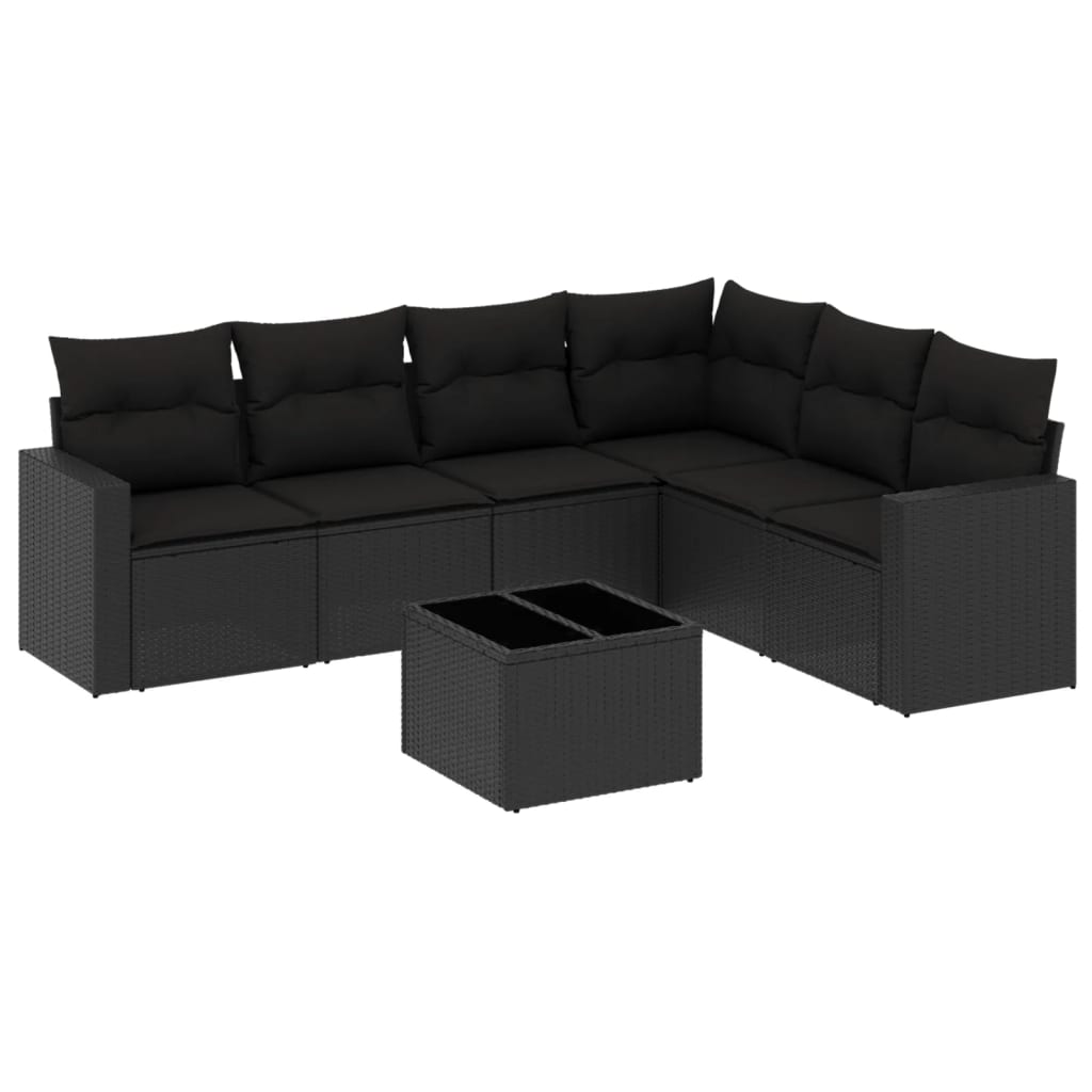 7-delige Loungeset met kussens poly rattan zwart is nu te koop bij PeponiXL, paradijselijk wonen!